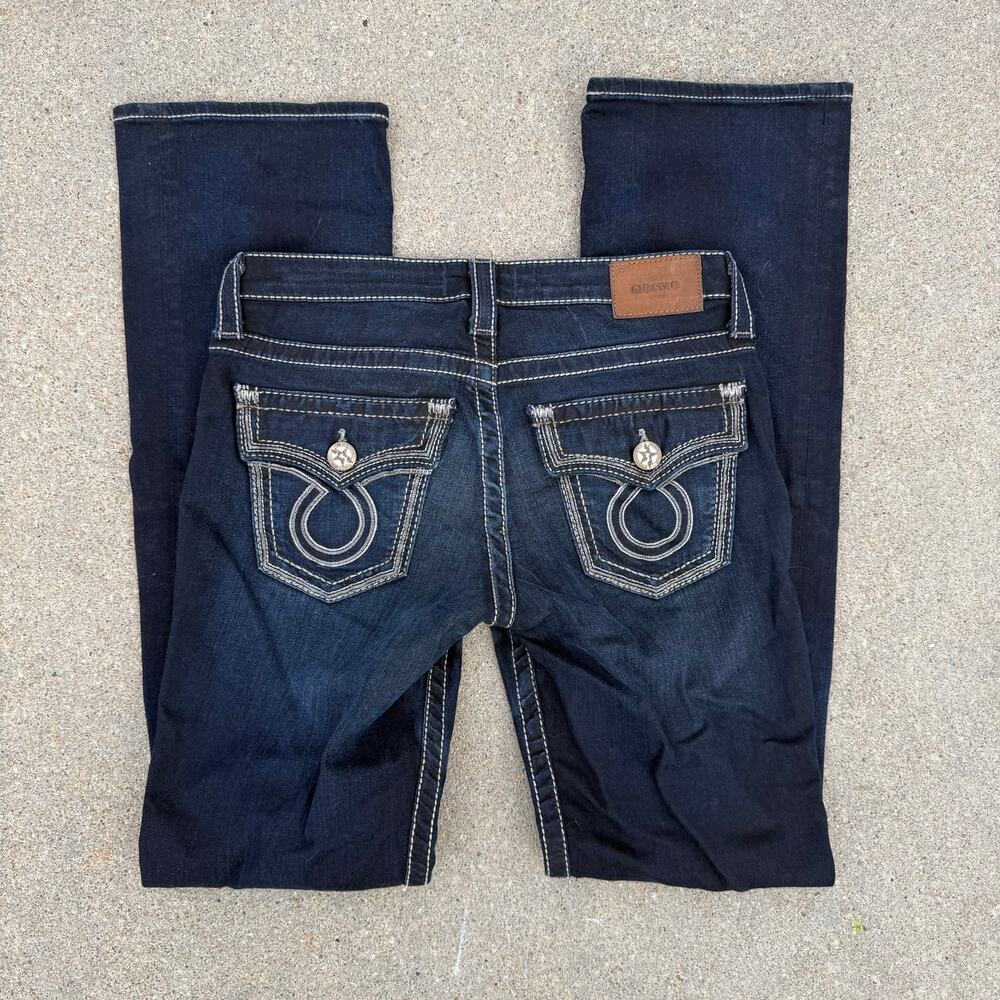 Big Star Maddie Boot 28L Dark Wash Flap Pocket Embroidered Blue Jeans